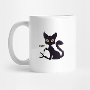 The Cat Shoots From The Slingshot Cat What? Funny Black Cat Mug